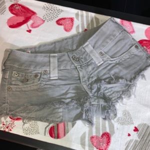 Women’s True Religion frayed Gray Jean Shorts